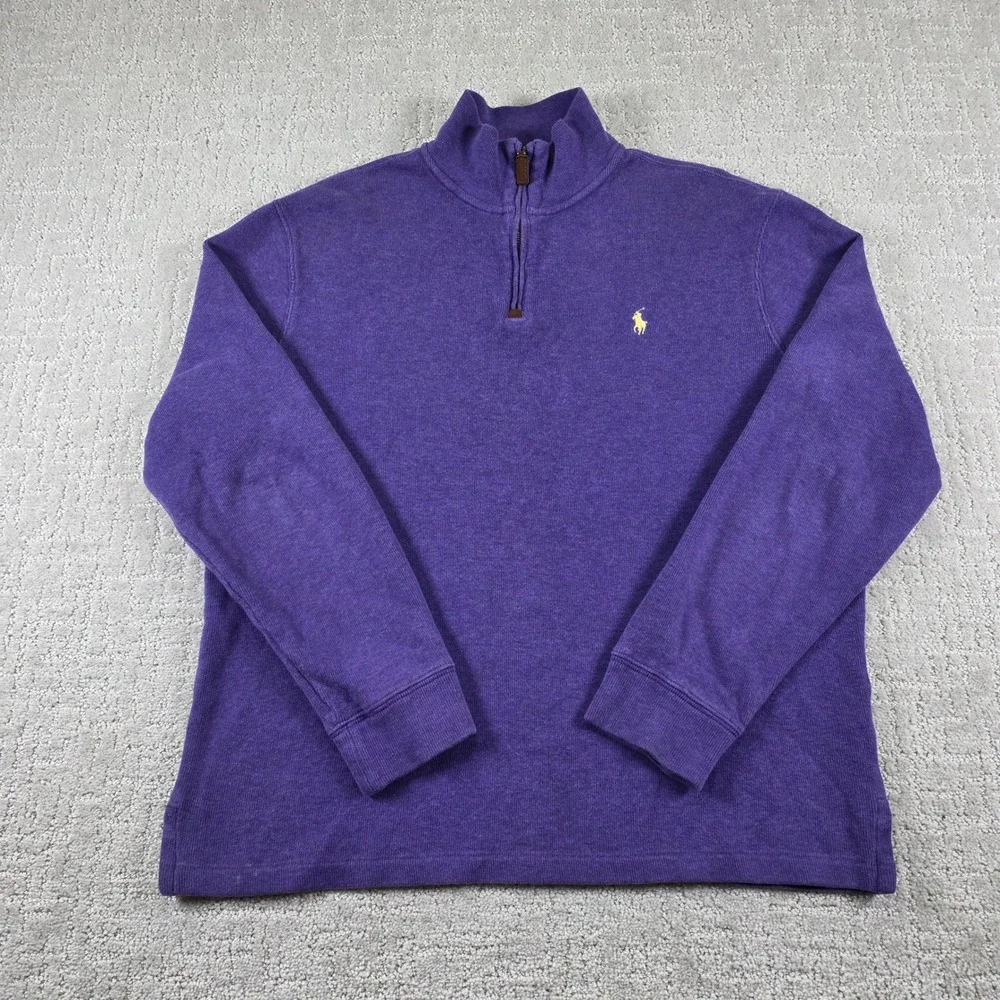 Polo Ralph Lauren Mens Medium Purple 1/4 Zip Cotton Knit Pullover Sweater Pony